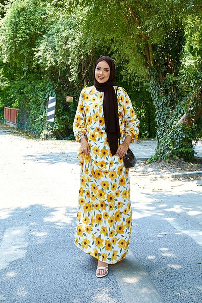 EBRUTESETTÜR Shirt Collar Modal Patterned Hijab Dress