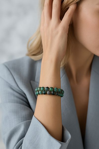 Safnaturel Certified Spanish Variscite 8 mm Double Row Macrame Natural Stone Bracelet