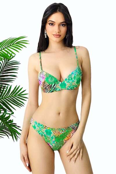 FashionForYou Costum de baie doua piese Yolis, imprimeu jungle si sutien ajus...