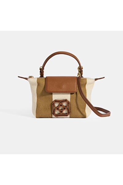 Desa Women's Monogram Logo Mink Striped Fabric Handbag