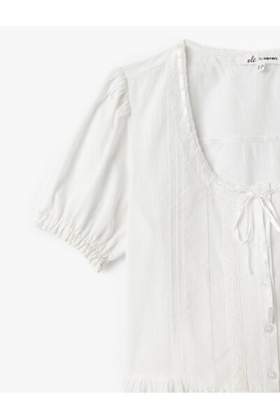 Koton Μπλούζα με μπαλόνι με λαιμόκοψη U με λεπτομέρεια βολάν