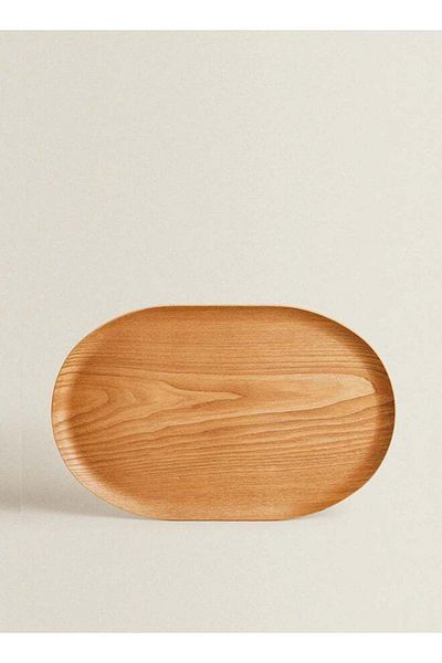 Trust Pro Oval Natural Ash Wood Veneer Serving Tray Light Brown 40X25CM