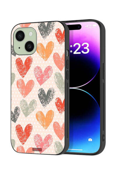 Tolwak Apple iPhone 15 Plus Protective Case Cover Hearts Art