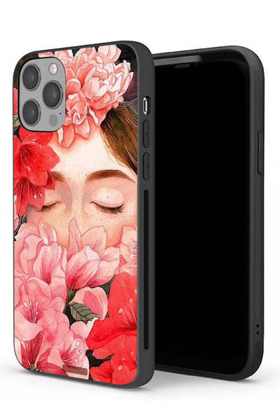 Tolwak جراب حماية لجهاز Apple iPhone 12 Pro بتصميم وجه فتاة مختبئة بين الزهور