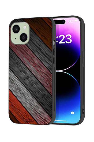 Tolwak Apple iPhone 15 Plus Protective Case Cover Colored Wooden Pattern