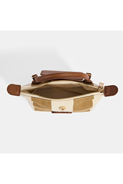 Desa Women's Monogram Logo Mink Striped Fabric Handbag