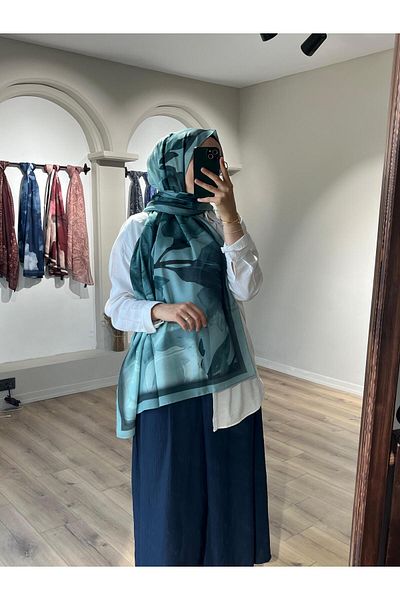 Merwiss Lotus Pattern Soft Turquoise Shawl