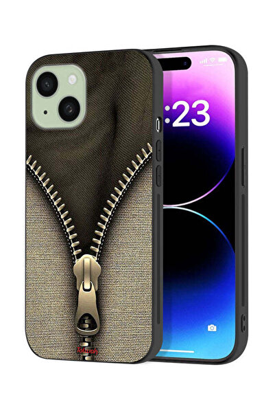 Tolwak Apple iPhone 15 Plus Protective Case Cover Zip Pattern