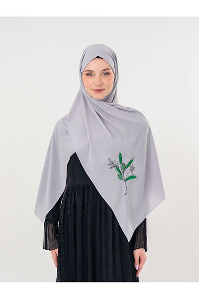 Zaytoon Polyster Gray Color Shawl Palestine Olive Branch Colorful Embroidered S100037