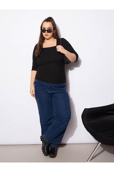 Sassafras By Styli Plus Size Ribbed Square Neck Top