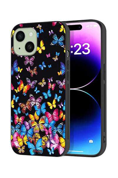 Tolwak Apple iPhone 15 Plus Protective Case Cover Colorful Butterflies