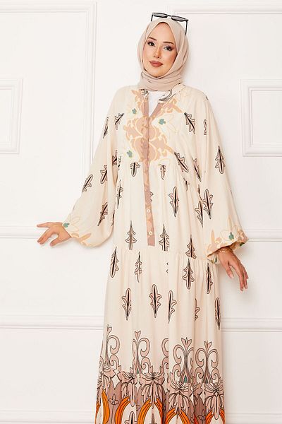 EBRUTESETTÜR Patched Half Button Viscose Hijab Dress