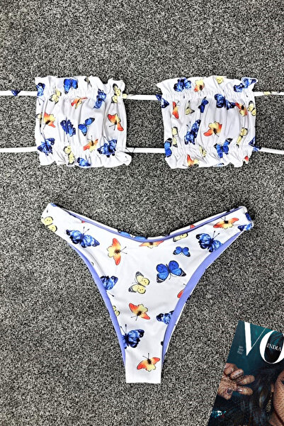 FashionForYou Син бански тип „Пеперуди“ от две части с двуцветни бикини