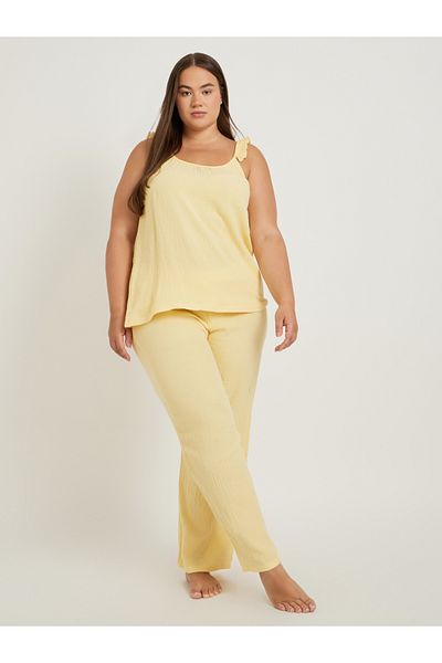 Styli Plus Size Cotton Gauze Ruffle Trim Cami and Pyjama Set