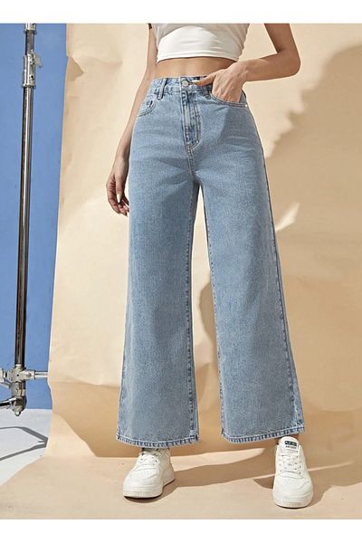 SHEVEGA Women's High Waist Ice Snow Ankle Length Baggy Jeans Pants