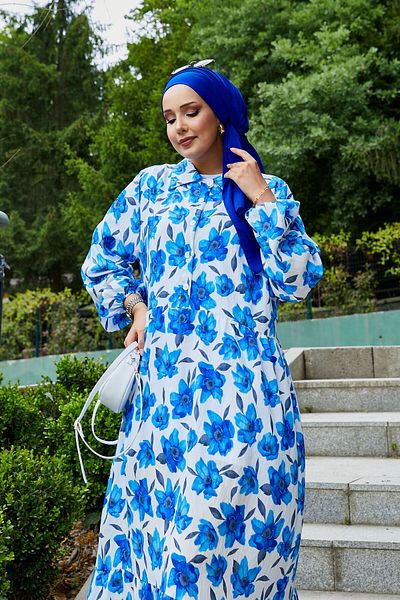 EBRUTESETTÜR Shirt Collar Modal Patterned Hijab Dress