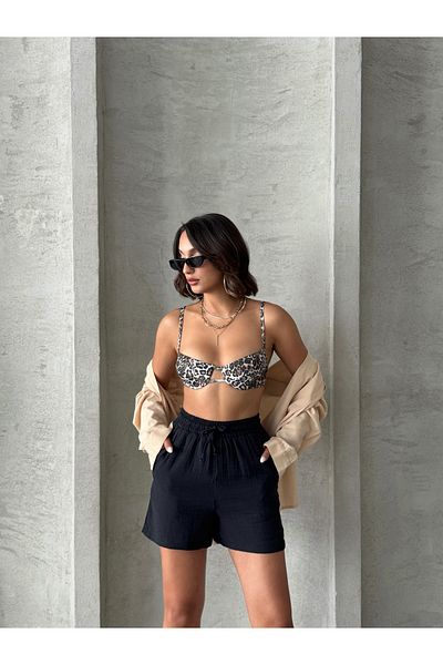 Miss Prova Muslin Beachwear Shorts with Elastic Waist and Waist Tie Detail