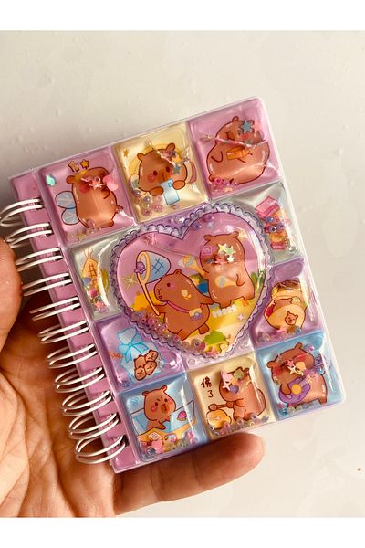 synshop Capybara Kapibara 3d Water Glitter Husă cu mărgele Hologramă Autocolant Blocnotes Spiral