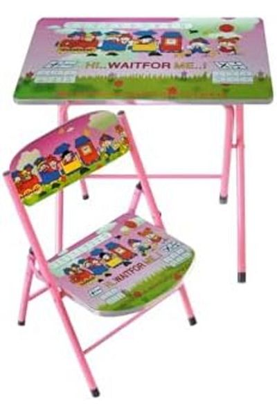 Generic Foldable Portable Wooden Kids Study Table and Chair Set (Pink)