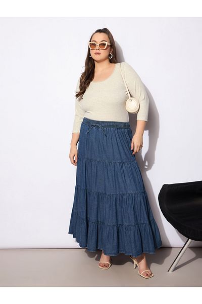 Sassafras By Styli Plus Size Melange Round Neck Lace Detail Top