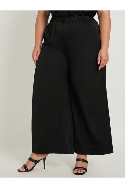 Styli Plus Size Solid Elasticated Waistband Wide Leg Pants