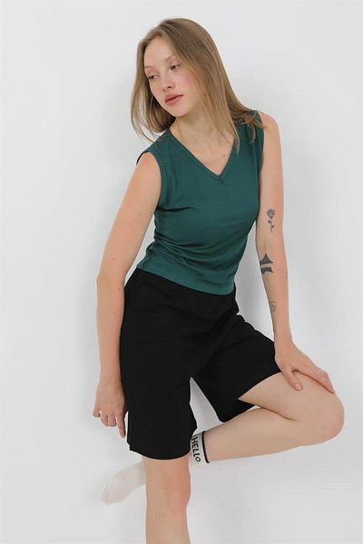 Celira Women's Thick Strap Cotton Combed Shorts Suit Green 3636