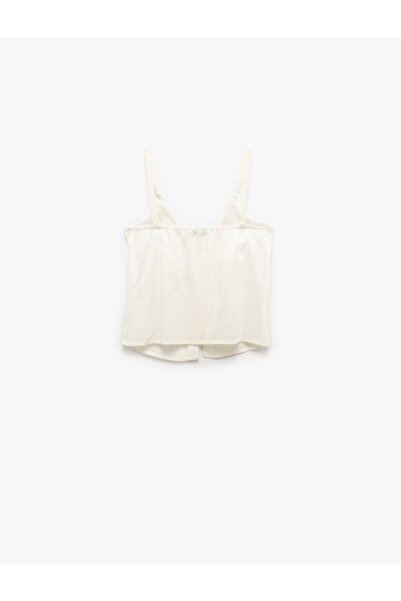 Koton Viscose Button Detailed V-Neck Strap Crop Pajama Top