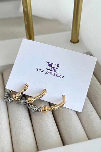 TAKIŞTIR طقم أقراط YSX VIP مكون من 3 قطع باللون الذهبي والفضي