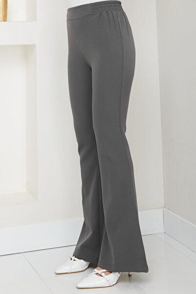 hafsamina Elastic Waist Spanish Leg Fabric Trousers Smoked Hm2781