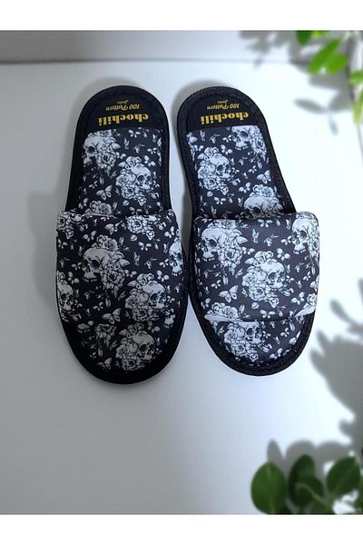 Chochili Unisex Floral Skull Open Front House Slippers