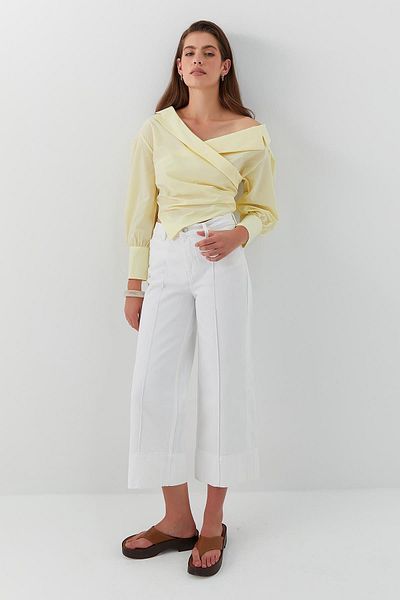 MARKALİSTE Crop Wide Leg Jean Trousers White