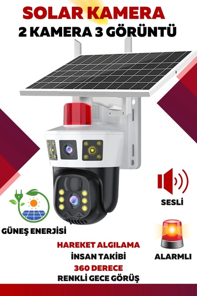 OEM 2 Kamera 3 Ekranlı 6 Mp Full HD Solar Kamera Güneş Enerjili Kamera-4G SimKartlı 4408021764400