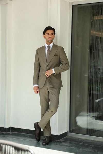 AEK FIORE Men's Khaki Striped Suit