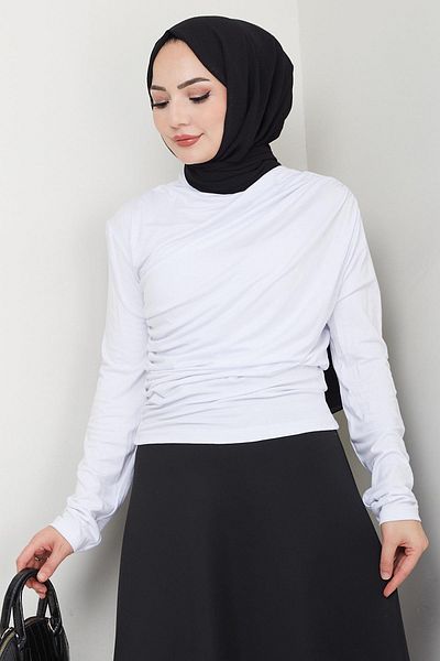 hafsamina Turtleneck Drawstring Detailed Body White Hm2694
