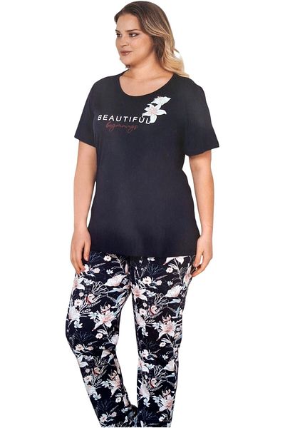Alperi Plus Size Summer Short Sleeve Women's Pajama Set DARK BLUE