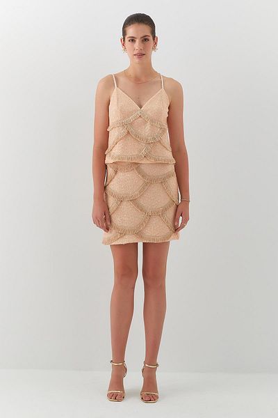 MARKALİSTE Sequined Skirt Suit with Rope Strap Inside Melon