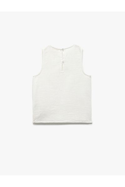 Koton Cotton Sleeveless Crew Neck Applique Floral Detail Blouse