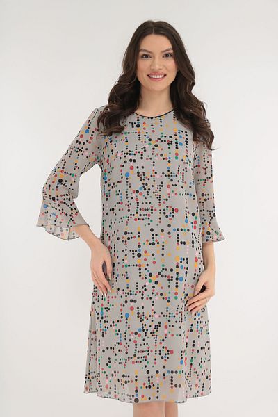 Vanessa Line RO Light gray veil dress with multi-colored polka dots