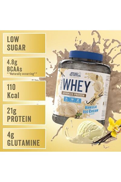 applied nutrition Critical Whey Protein Powder, Vanilla Ice Cream, (2kg - 67 Servings)