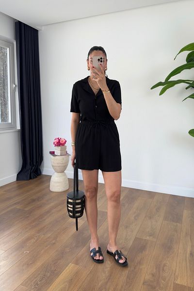BİRCANÇİL Melvin Black Linen Shirt Shorts Set