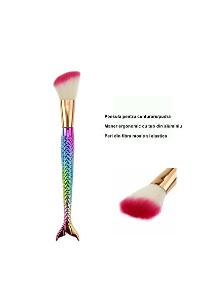 Flippy Set of 3 Mermaid Makeup Brushes, Electroplated, Ergonomic Handle, Soft Bristles