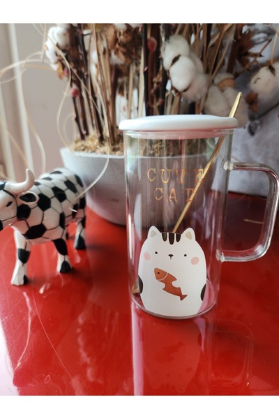 LAMONETA Cute Animals Glass Cup Bear - Rabbit - Cat Glass Mug with Gold Spoon High Temperature Resistant