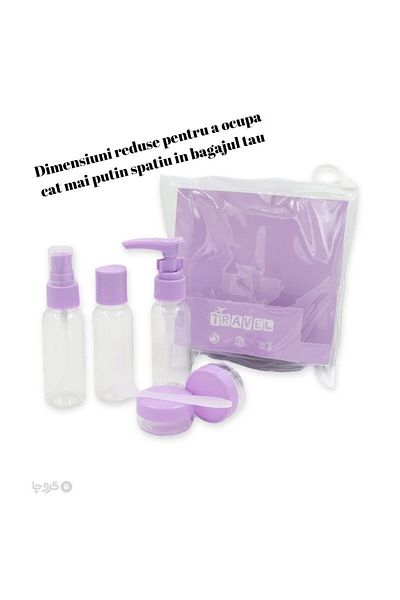 Flippy Set de 5 recipiente cosmetice, cu geantă, format de călătorie, reutilizabile, violet