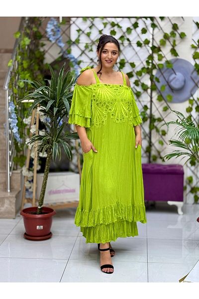 Punta Otantik Vl1900 Lace Voile Dress with Rope Strap Front Back Peanuts