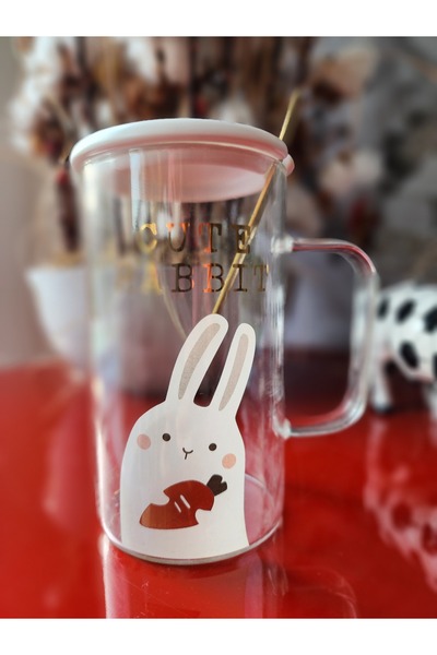LAMONETA Cute Animals Glass Cup Bear - Rabbit - Cat Glass Mug with Gold Spoon High Temperature Resistant