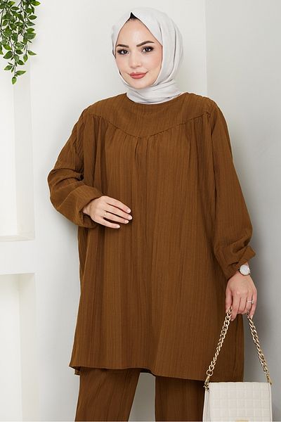 Bestenur Muslin Tunic Παντελόνι Σετ δύο τεμαχίων 1558 - Bitter Brown