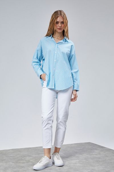 TF The Fancy For You Women's Oversize Long Sleeve Cotton Striped Shirt