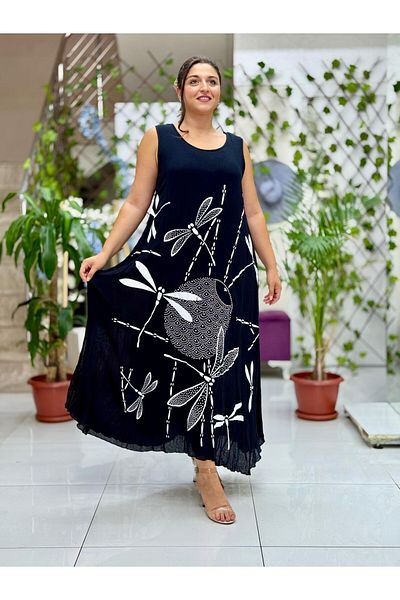 Punta Otantik Vl3035 Sleeveless Printed Voile Dress Black