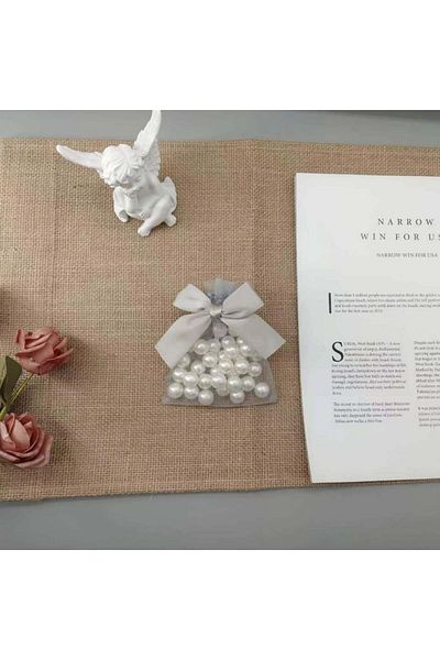 Creahaus Set of 20 Creahaus pearl gift bags, textile/plastic, gray/silver, 7 x 9 cm
