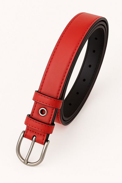 Çantacım Women's Belt Red Leather Fabric and Jeans